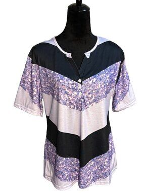 Chevron Purple Chevron Tunic Shirt V-Neck Tee Medium